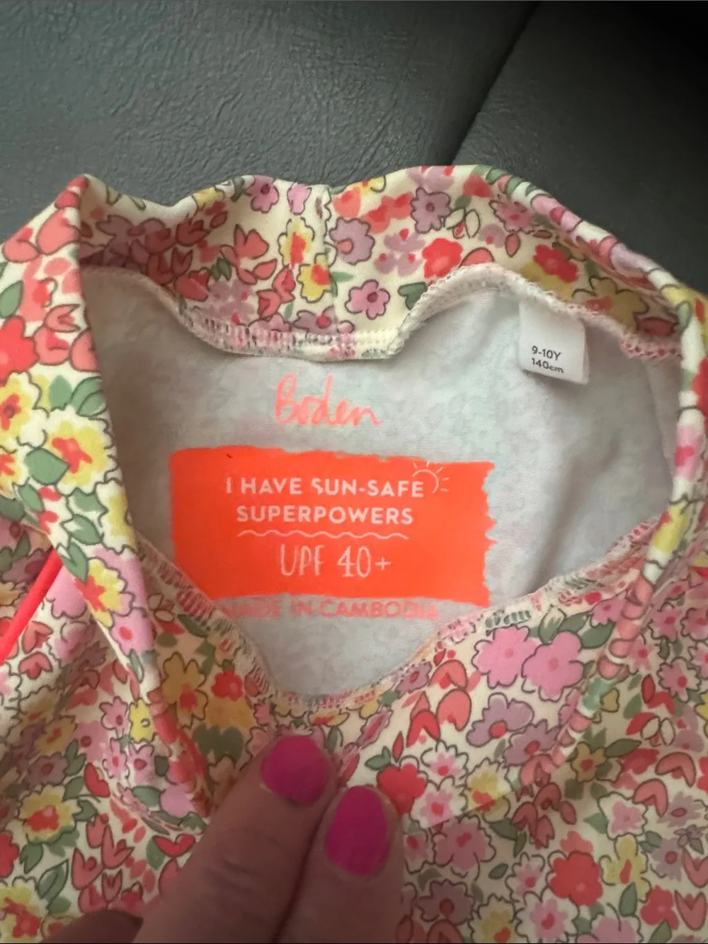 Boden Girls Floral Rash Guard Set in Pink with Rainbow Trim